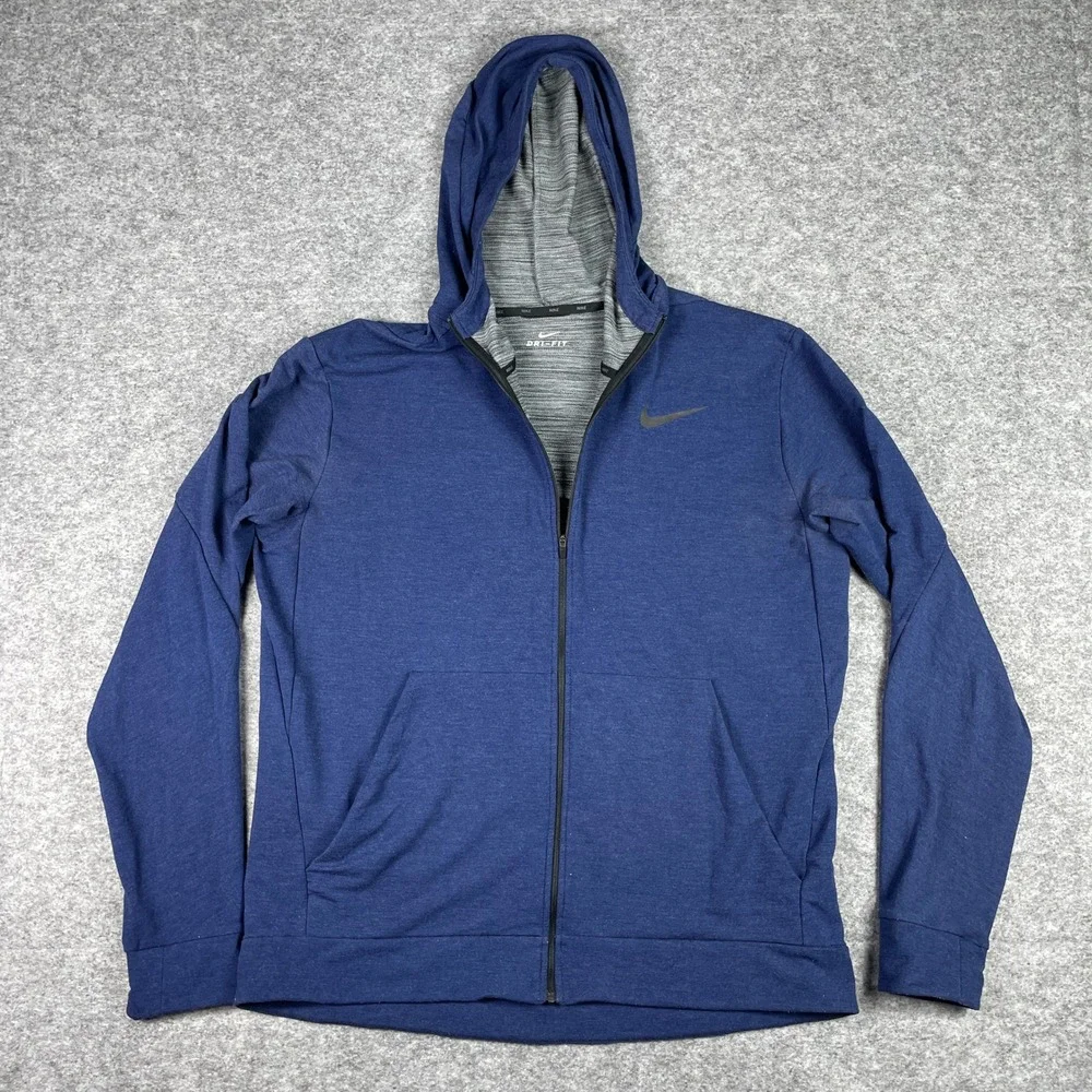 Nike Hoodie Mens XL Blue Rayon Dri-Fit Full Zip Training Sweatshirt 742210-429